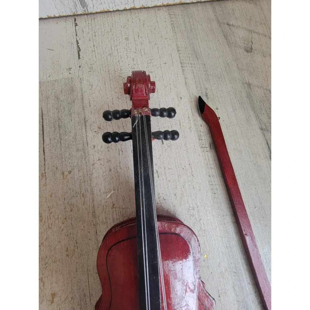 Vintage wooden violin bow display Xmas home decor music figure unique